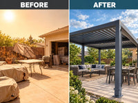 All-Aluminum Louvered Pergola 12 Ft X 24 Ft, Outdoor Pergola with Adjustable Louvered Roof, Reinforced Aluminum Frame, Integrated Drainage System, Hardtop Gazebo for Patio, Deck, Gray — Before & After